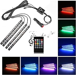 Car LED Strip Light,Uniwit 4 Pieces DC 12V 72 LED Multicolor Car Interior Music Light LED Underdash Lighting Kit with Sound Active Function and Wireless Remote Control Including Car Charger