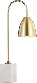 JONATHAN Y 26" Brass Gold Arched Metal Table Lamp with White Marble Base, Modern Glam Desk Lamp for Living Room, Bedroom or Home Office, LED Bulb Included JYL1092A