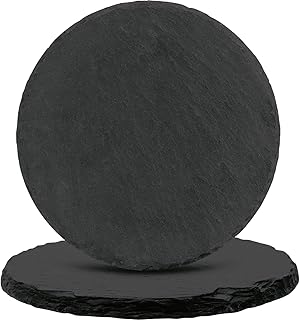 Black Nature Stone Round Coasters Set of 2, Cup Coasters Absorbent Anti-Scratch, Furniture Table Desk Drink Coaster for Office Bar Kitchen Home, Stylish Décor Protects Wood & Glass Surfaces (2 Pack)