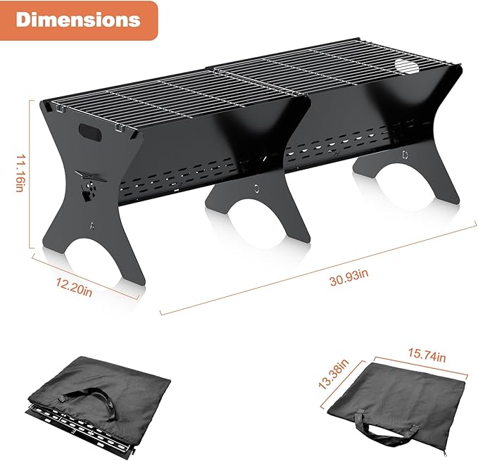Camping Campfire Grill 2 Packs | Portable Folding Charcoal Grills, Backpacking & BBQ Grill, Heavy Duty Firepit Grate Grill with Carry Bag for Outdoor Cooking, Bonfire, Patio, Backyard-31 Inch