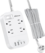 15FT Extension Cord, Flat Plug Power Strip with USB C, 4 Outlets with 4 USB Ports, Wall Mount, Overload Protection, Desk Charging Station for Office, School, Dorm Room Essentials, ETL Listed