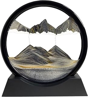 SANDCLE Moving Sand Art Picture - Sand Art Liquid Motion 3D Deep Sea Sandscape, Round Glass Frame Display Flowing Sand Relaxing Toy for Desktop Home Office Work Ocean Decor(Black, 7")