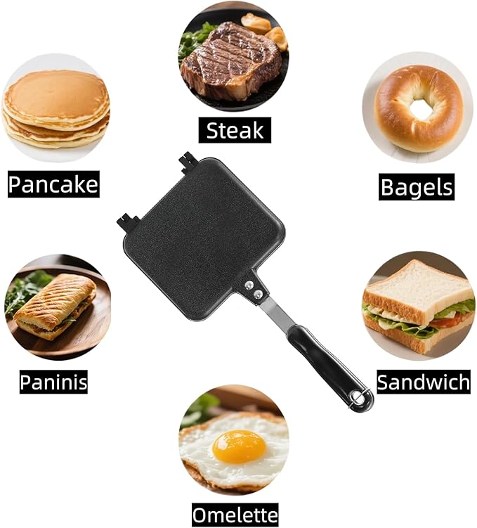 Cididu Hot Sandwich Maker, Grilled Sandwich Toaster for Small Bread Pancake, Double Sided Non-Stick Frying Pan, Stovetop Sandwich Grill Press Flip Pan for Camping Kitchen (Inside 5.4" L x 4.7" W)