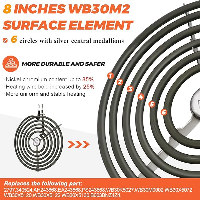 4 Pack ERS30M1 ERS30M2 Electric Stove Burner - Replacement for GE Hotpoint Kenmore,Electric Range Stove Burner Element Replacement 6"and 8" - Replaces WB30M1 and WB30M2 GE Stove Electric Burner