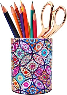 PU Leather Pen Holder, Pencil Holder Desk Organizer for Women Girls, Makeup Brush Holder, Ideal Gift for Office, Classroom, Home(circleBoho)