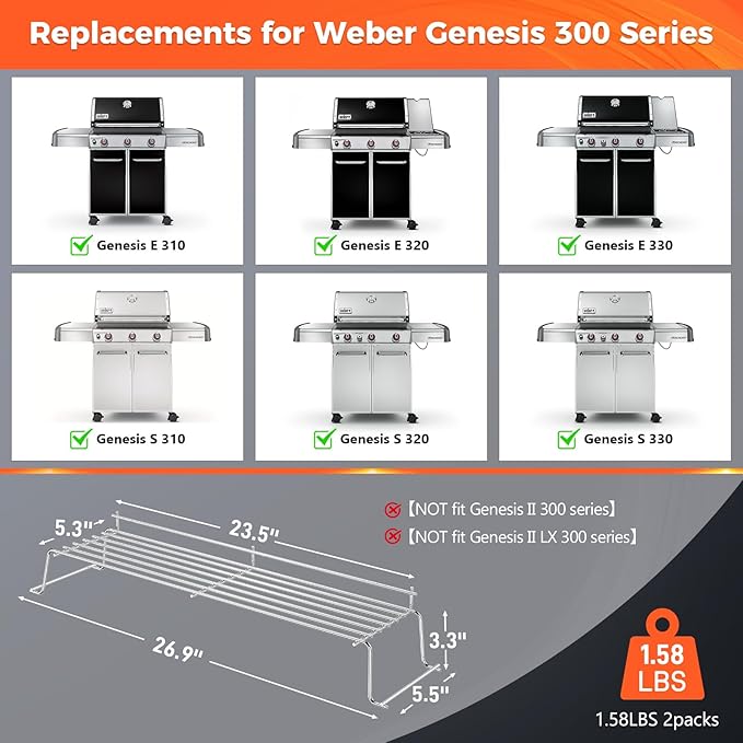 QuliMetal Stainless Steel Warming Rack for Weber Genesis 300 Series (2007-2016), Fits Genesis E310, E320, E330, S310, S320, S330, Replaces Weber 65054, 81323, 62749