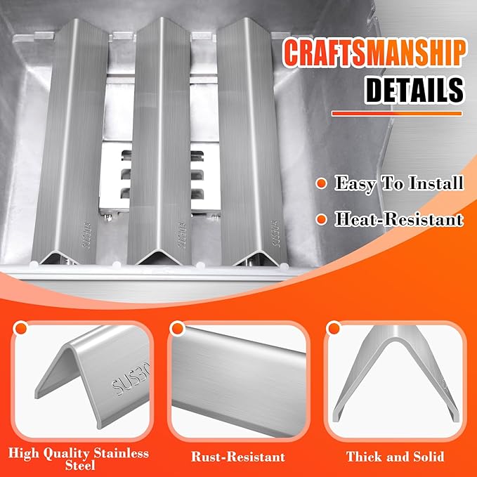 7635 15.3 Inch SUS304 Flavorizer Bars for Weber Spirit I & II 200 Series - E210, S210, E220, S220 with Front Control Knobs, Flavor Bars for Weber GS4 Spirit Grill Replacement Parts 7635 67045