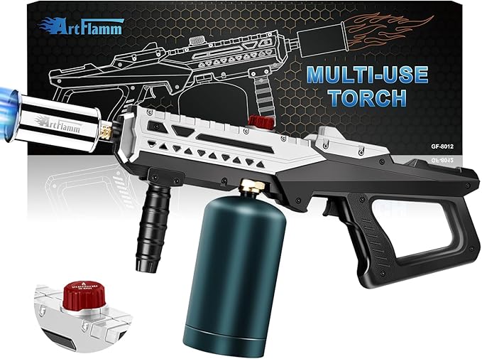 ARTFLAMM Propane Torch Gun, Powerful Cooking Grill Torch Gun, Adjustable Flamethrower Multi Use Blow Torch for BBQ, Campfire, Charcoal Wood Grills Lighter(Tank Not Included)