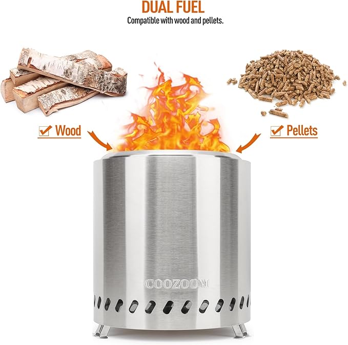 Portable Table Top Fire Pit with Stand, 8.6" Stainless Steel Mini Outdoor Low Smoke Burning Tabletop Firepit Fueled by Pellets or Wood, for Outside Camping