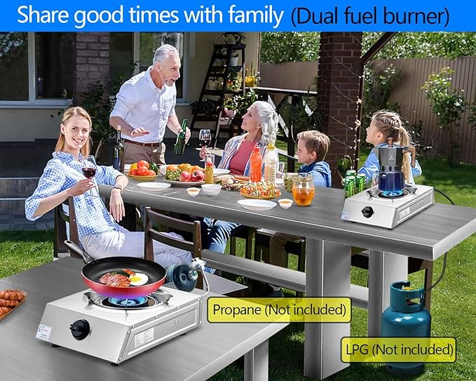 Horynar Propane Stove Single Burner Propane Stove 1 Burner 12,000 BTU Dual Fuel Auto Ignition with CSA Converter / QCC1 LPG Hose for Emergency Outdoor Cooking