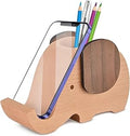 AhfuLife Wooden Elephant Cell Phone Holder/Stand with Pen&Pencil Holder/Pot, Desk Decoration Multi-functional Supplies Stationery Organizer, Christmas Gift Birthday Graduation Gift