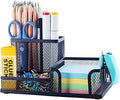 M&G Mesh Pen Holder Desk Organizers Pencil Holder for Desk Black, 3 Compartments Metal Office Supply Organizer with Sticky Notes Holder for School Home Office