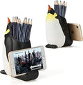 COOLBROS Pen Pencil Holder with Phone Stand, Resin elephant Shaped Pen Container Cell Phone Stand Carving Brush Scissor Holder Desk Organizer Decoration for Office Desk Home Decorative (Penguin)