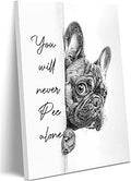 Ovczax Black And White Bathroom Canvas Wall Art, Funny Bathroom Sign Wall Decor & You Never Pee Alone, French Bulldog Creative Home Wall Decor 24" x 16"
