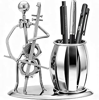 Metal Pen Holder Cello Desktop Accessories Music Decor Pen Organizer Cool Pencil Cup For Music Gifts Kids Students Office Stationary