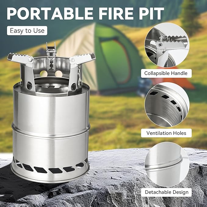 Fire Pit Smokeless Firepit 304 Stainless Steel Material - Outdoor Fire Pit Silver 5x5.5 Inches - Smokeless Firepit for Outside Outdoor Patio Camping Backyard