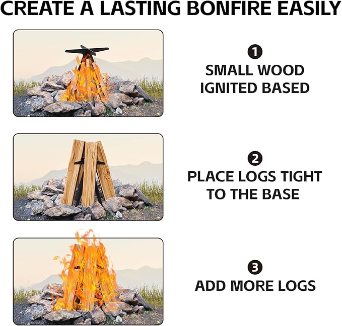 Portable Camping Fire Pit Grate - Small Fire Pit Grate to Hold Cookware, Original Vertical Wood Fire Pits, Heavy-Duty fire Pit Grate for Outdoor Fire Pits, Picnic & Gatherings (Low Smoke, Big Flames)