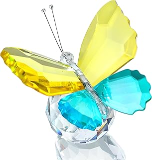 H&D HYALINE & DORA Crystal Butterfly Figurines Gifts for Women, Flying Butterfly Collectible Figurines Paperweights for Tabletop Home Decor (Yellow & Cyan-Blue)