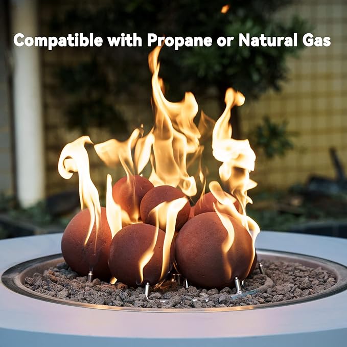 Skyflame Ceramic Balls, Set of 12 Round Fire Stones Set for Indoor and Outdoor Fire Pits or Fireplaces Accessory, 4 Inch, Brick Red