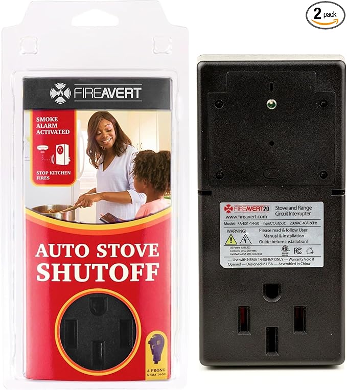 FireAvert - Electric Auto Stove Shut-Off Safety Device (3 or 4 Prong), Oven Monitoring Solution for Senior Citizen and Elderly Parents, As Seen On Shark Tank (4-Prong, 2 Pack)