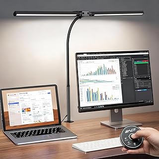32.8'' Wide Desk Lamp with Clamp for Home Office, Eye-Caring LED Desk Lamp, Dimmable Table Clip Lamp for Dual Screen Computer Monitor, Adjustable Color Lighting Mode Computer Monitor Light
