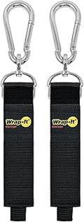 Hook 'n Hang Wrap-It Storage Straps - 18" (2-Pack) Black - Carabiner Straps to use as an Extension Cord Holder with Hooks
