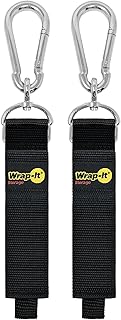 Hook 'n Hang Wrap-It Storage Straps - 18" (2-Pack) Black - Carabiner Straps to use as an Extension Cord Holder with Hooks