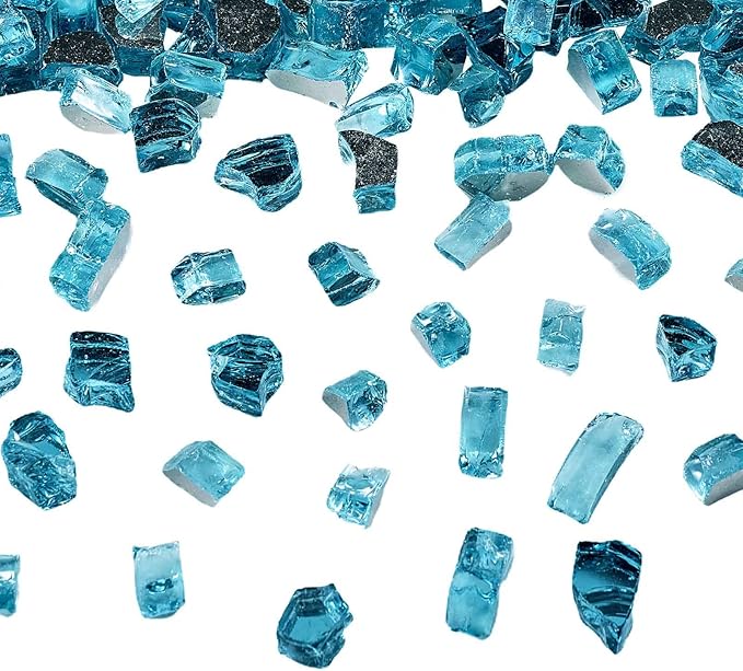 VEVOR Fire Glass, 10 lbs, Aqua Blue, 1/2 Inch High-Temperature Resistant Reflective Glass Rocks, Smokeless Fire Pit Stones for Outdoor Table & Landscaping