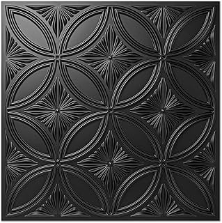 Art3d Decorative PVC Black Drop Ceiling Tile 2ft x 2ft, Glue up 3D Wall Panel 24 x 24in.12pcs
