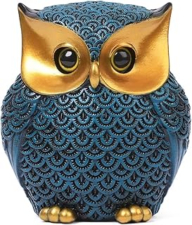 Artpaul Owl Figurines Home Decor Accents Small Décor Items for Shelf Decorations for Living Room Office, Gifts for Owl Lover (Blue)