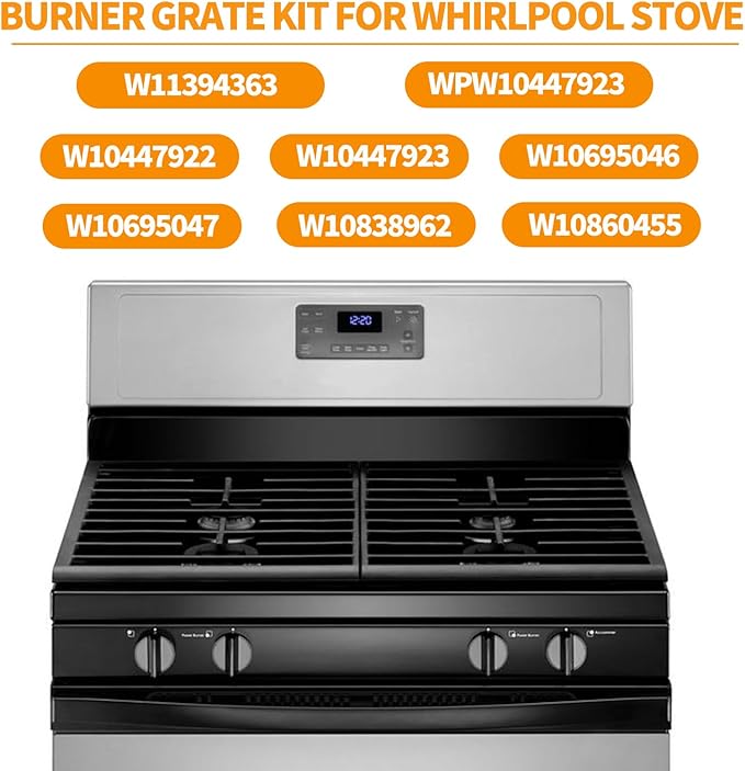 Atgestore W11394363 Burner Grate Replacement for Whirlpool Stove Parts Cast Iron Grate Kit WPW10447923 WFG524SLAB0 WFG524SLAB1 Whirlpool Gas Range Parts Stove Top Cooktop Surface Burner Grate Rack