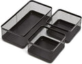 1InTheOffice Mesh Collection Desk Drawer Organizer Tray 3 Compartment - Stackable, Matte Black
