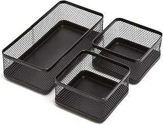 1InTheOffice Mesh Collection Desk Drawer Organizer Tray 3 Compartment - Stackable, Matte Black