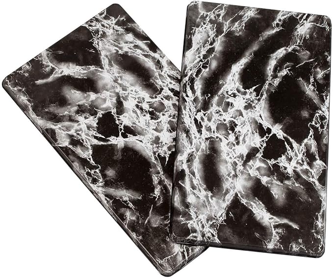 Black Marble Burner Covers, Made of Durable Smooth Metal, Easy Cleaning, Kitchen Décor - Set of 2, Each Measures 20" Long x 11 1/2" Wide x 5/8" High