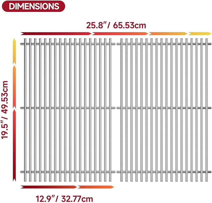 19.5''D x 25.8''W Grill Grates Replacement for Nexgrill 4 Burner 720-0830H，Silver Stainless Steel Grill Grate for Nexgrill 720-0830D, 720-0958A,2Pack Grill Grates for Nexgrill 720-0697E,720-