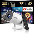 Mini Projector with WiFi and Bluetooth, Portable Movie Projector Support 1080P, Auto Keystone,210° Rotation, 130'' Screen Smart Projector Compatible with HDMI Phone for Bedroom