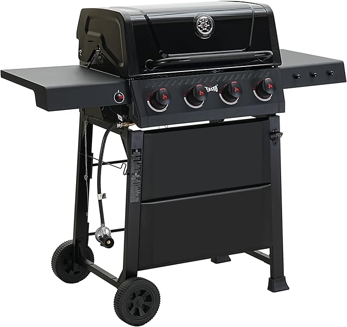 Feasto 4-Burner Propane Gas Grill, 36,000 BTU Outdoor Patio BBQ with Dual Side Tables, Porcelain-Enameled Cookbox & Porcelain-Enameled Cast-Iron Grates for Deck Parties & Patio BBQ, 559 Sq. In., Black