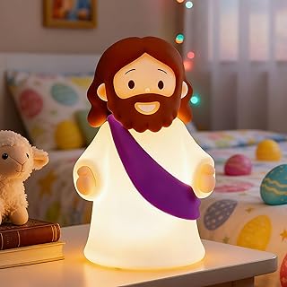 Jesus Night Light Rechargeable Bedside Night Light Dimmable Silicone LED Light Ideal for Religious Gatherings, Gifts for Sunday School, Baptism Presents, Easter Egg Decorations (Purple)