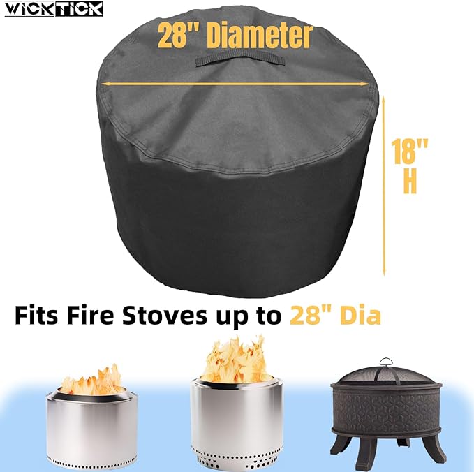 WICKTICK 28 Inch Round Fire Pit Cover for Solo Stove Yukon 2.0, 600D Heavy Duty Waterproof Firepit Accessories for Outdoor Camping, All-Weather Resistant