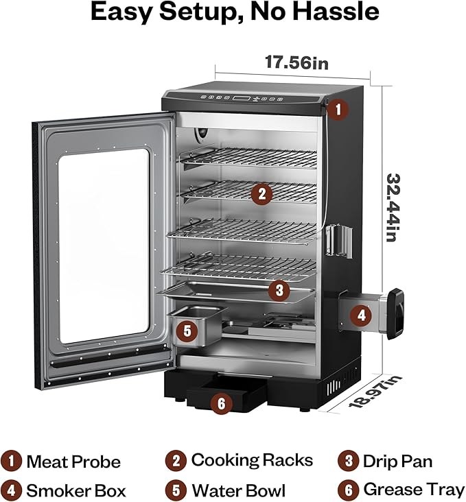 EAST OAK 30" Electric Smoker for Outdoors | Built-in Meat Probe & Clear Viewing Window | Side Chip Loader for 6x Longer Uninterrupted Smoking | 725 sq in Cooking Area for Bigger Batches, Night Blue