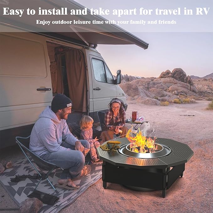 Surround Tabletop Use for Solo Stove Bonfire Ranger 2.0 and Mesa, Accessories for Solo Stove, Fire Pit Surround Table Adjustable with UV-Resistant Outdoor Fabric, Thick Metal Black