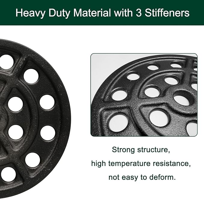 Round Cast Iron Fire Grate BBQ High Heat Charcoal Plate for Large Big Green Egg Bottom Grill Parts Accessories-9 inch