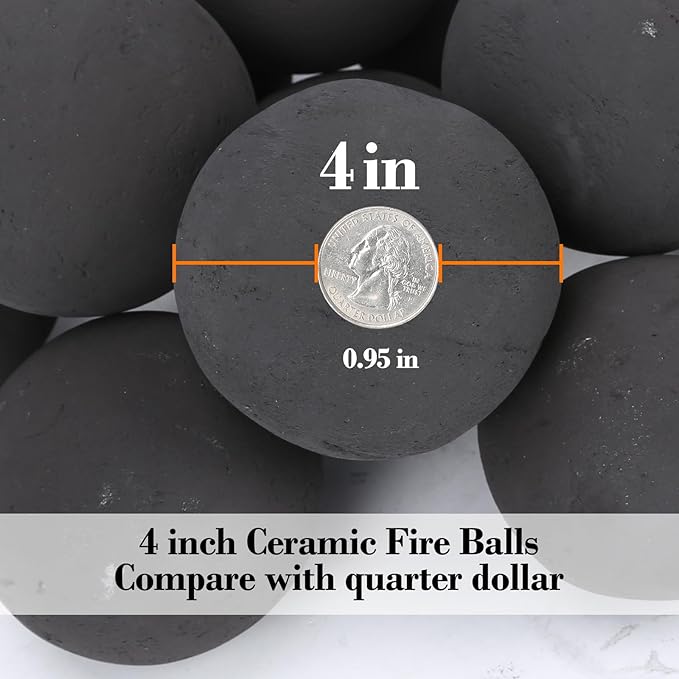 GRISUN Black Round Ceramic Fire Balls for Fire Pit, 4 Inch Tempered Fire Stones for Natural or Propane Fireplace, Safe for Outdoors and Indoors Fire Pit Reusable Fireballs, Set of 12
