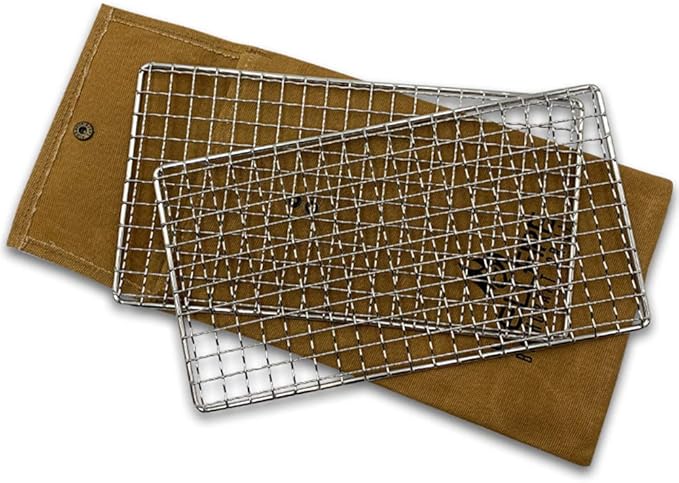 BattlBox Bushcraft Grill Stainless Steel Campfire Cooking Grate (2-Pack) Portable Camping Grate for Fire Cooking BBQ - Canvas Carrying Bag - Welded Mesh Grill Grate - Backpacking, Camping, Hiking