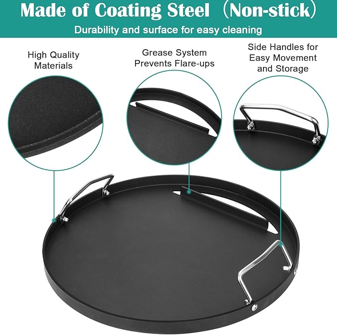 Full Size Griddle Inserts for Weber 18" Charcoal Grills, Flat Top Griddle for Weber Jumbo Joe, Original Kettle Charcoal Grill, Compatible with Charbroil Patio Bistro TRU-Infrared Electric Grill