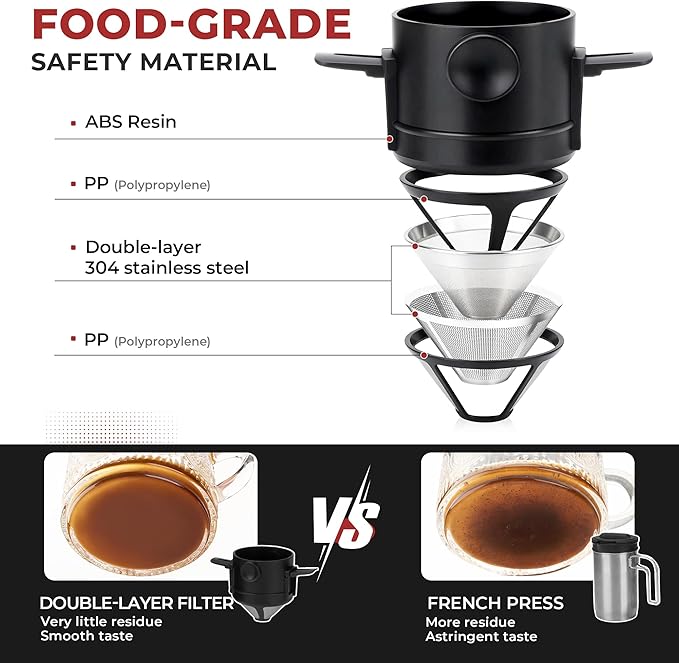 Alocs 2.3L Camping Coffee Pot Outdoor Coffee Maker Set, Hard Anodized Aluminum Camping Kettle with Pour Over Coffee Kit, 12oz Mug & Precision Spout, Portable Backpacking Gear for Campfire & Gas Stove