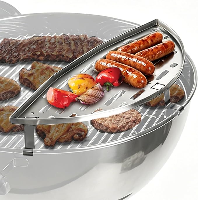 Patented Movable Warming Rack for 22 Inch Kettle Grill 304 Stainless Steel BBQ Warming Grid Compatible with Weber, Nexgrill, Napoleon and Other 22" Kettle Charcoal Grills