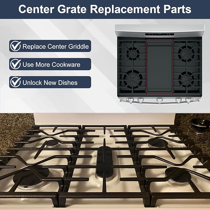 Criditpid WB31X27150 Center Grate Replacement Parts for GE Stoves, WB31X24737 General Electric Gas Range Burner Grate Replaces for JGBS66REKSS JGSS66SEL3SS JGB700SEJ4SS Center Griddle.