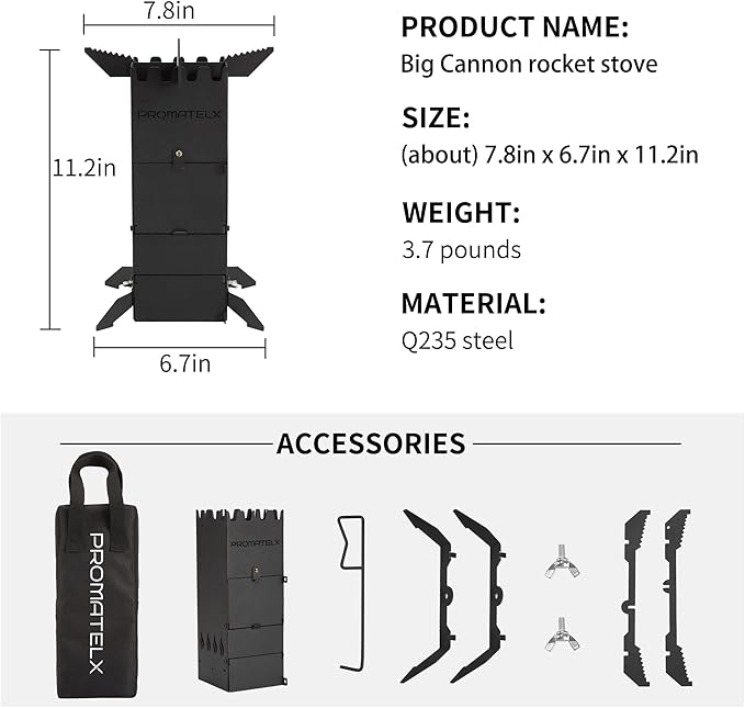 Portable Rocket Stove, Wood-Burning Stove & Backpacking Stove, Windproof Design with Carry Bag, Perfect for Backyard & Outdoor Cooking (Small)