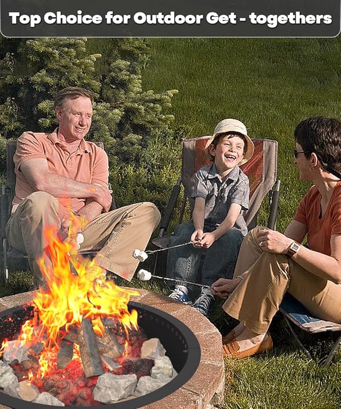 39 Inch Smokeless Fire Pit Ring Insert Outdoor, Heavy Duty Metal Steel DIY Firepit Rim Liner Round Campfire Rings for Outside Wood Burning Above or In-Ground, Black